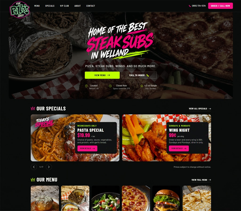For Pizza’s Sake website homepage redesign