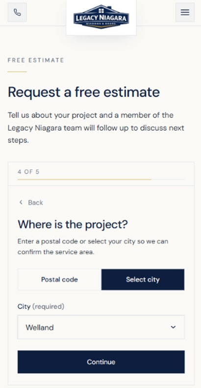 Legacy Niagara website design detail on mobile
